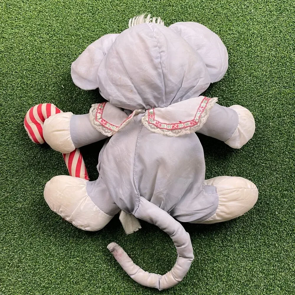 Vintage 1987 Fisher Price Puffalump Christmas Mouse Plush Holding Candy Cane